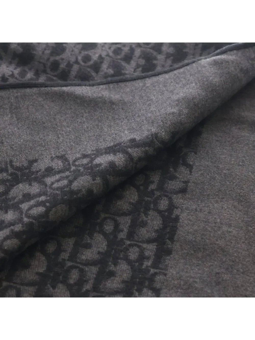 Dior Oblique All Over Wool Fringe Large Shawl Black Scarf